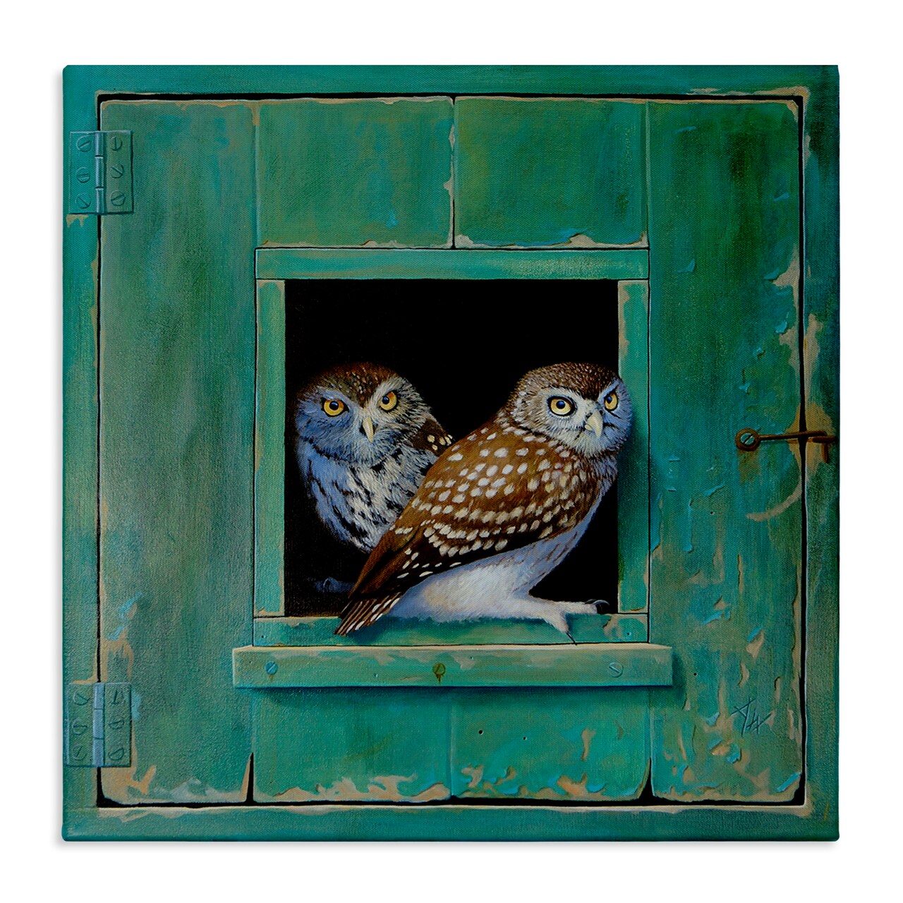 Stupell Industries Spotted Owls Perched Ledge Canvas Wall Art